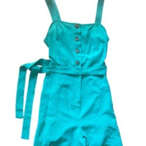 Nine West Turquoise Button-Up Shorts Romper w/ Belt